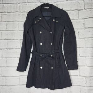 James Perse Cotton Belted Tie Waist Double Breasted Peacoat Jacket Black Sz 4 XL